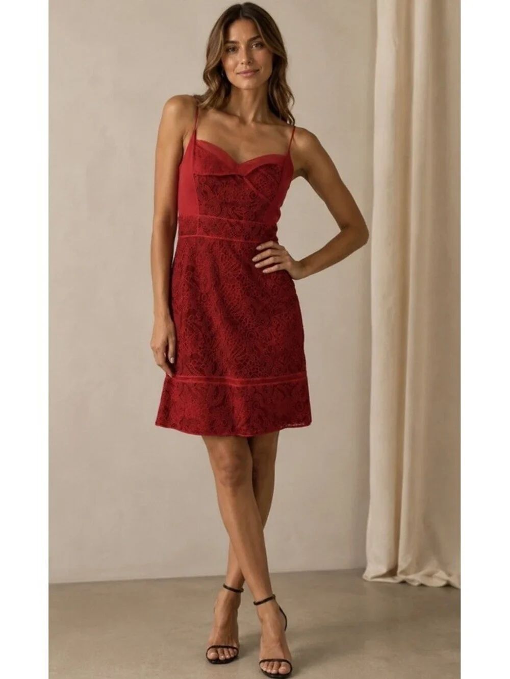 Zac Posen Red Silk Blend With Embroidered Applique Cocktail Dress Size S